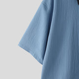 Wiaofellas  -  Men's Shirt Lapel Short Sleeve Patchwork Color-block Men Clothes Loose Streetwear Fashion Tops For Man Camisa S-5XL
