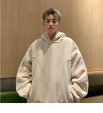 WIAOFELLAS  -  Men Hong Kong Style Thin Hoodie Loose Casual Button Design Sense Spring Autumn Solid Color Hooded Pullover Top