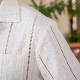 WIAOFELLAS  -  Mens Shirt Hollow Breathable Casual Vacation Shirt Summer Fashion Plain Thin Beach Short-Sleeved Top Men'S Clothing 2025 New