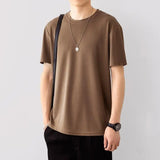 Wiaofellas  - Summer Men's Fashion Solid Color Loose T-shirt Men Modal Short Sleeve Casual Tops Male Sportswear Tracksuit Clothes V12