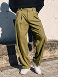 Wiaofellas  -  Streetwear Fashion Mens Suit Pants Spring Summer Casual Loose Straight Trousers Men Vintage Solid Belt-up High Waist Pants