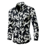 Wiaofellas  -  Men's Tropical Palm Print Long Sleeve Shirt Turn-Down Collar Slim Fit 4-Way Stretch Luxury Dress Shirt Casual Streetwear Tops