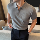 Wiaofellas  -  British Style Summer Casual Polo Shirt for Men Half Zipper Knitted Short Sleeved T-shirt Business Office Social T-shirts M-3XL