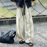 WIAOFELLAS  -  Men Striped Pants Button Oversize Joggers Casual Wide Leg Pants Men Streetwear 2025 Fashion Loose Long Trousers S-5XL