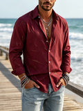 Wiaofellas  -  Vintage Long Sleeve Turn-down Collar Shirt Cardigan Mens Autumn Gold Foil Printed Daily Casual Trendy Tops For Men