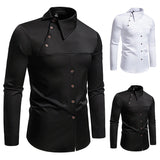 Wiaofellas  -  Men Long Sleeve Shirts Personality Slant Collar Mens Dress Shirt Casual Male Top Clothes Chemise Hemd Homme Shirt S55