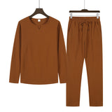 WIAOFELLAS  -  2pcs Set Men's Shirt and Pants Suits for Men Small V-neck Beach Wear Tracksuit Solid Color Shirts Sweatpants Hawaiian Vacat