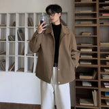 WIAOFELLAS  -  Korean Short Woolen Coat Men's Spring and Autumn Elegant Jacket 2025 New Solid Color Trendy Cool Button Lapel Coat