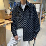 Wiaofellas Long Sleeve Plaid Casual Shirts Men Contrast Color Oversize Loose All-match Hiphop Street Wear Tops Trendy Spring Men's Clothes