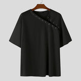WIAOFELLAS  -  Men T Shirt Solid Short Sleeve Drawstring Lace Up Loose Male Tee Tops Streetwear Summer 2025 Korean Style Men Clothing