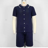 Wiaofellas  -  Summer Knitted Two Piece Set Men's Clothing Turn-down Collar Short Sleeve Polos Shirt And Shorts Suits Streetwear Knit Outfits