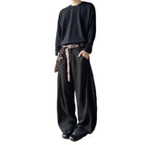 WIAOFELLAS  -  Retro cleanfit plaid belt design sense scimitar trousers men's casual pants high-end wide-leg drooping western men