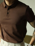 WIAOFELLAS  -  Fashionable Mens Slim Fit Polo Shirts Short Sleeve Button Turn-down Collar Polo Shirt Spring Summer Casual Men Solid Color Polos