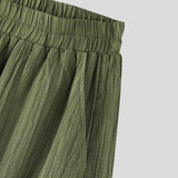Wiaofellas  -  Men's Wide Leg Pants Solid Color Elastic Waist Joggers Trousers For Man Streetwear Baggy Pleated Casual Long Pants