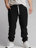 Wiaofellas  -  Sports Breathable Loose Drawstring Trousers For Men Spring Summer Daily Casual Solid Color Linen Pants Mens Leisure Linen Pants