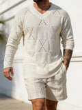 Wiaofellas  -  Daily Casual Knitting T Shirts Mens Stylish Hollow Out Breathable Long Sleeve Shirt Tops Autumn Solid Color Loose Pullover