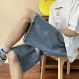 WIAOFELLAS  -  Summer Thin Denim Shorts Men's Hong Kong Style Brand Loose Straight Casual Mid-pants Versatile Wide-leg Five-point Pants Men
