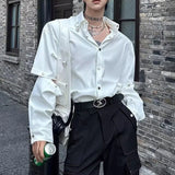 WIAOFELLAS  -  Spring And Summer Men's Solid Color Stitching Long-Sleeved Shirt Retro Fashion Trend High Street Loose Casual Niche Men's Tops