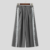 WIAOFELLAS  -  Men Wide Leg Pants Lace Patchwork Button Pleated Joggers Trousers Men Streetwear 2025 Oversize Fashion Casual Long Pants