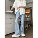 WIAOFELLAS  -  Spring Autumn Vintage Asymmetrical Waist Hole Straight Jeans Mens Loose Denim Pants Casual Wide Leg Pants Streetwear Jeans
