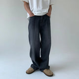WIAOFELLAS  -  Male Jeans Pants Loose Casual Trendy Straight Wide Leg Denim Trousers Men's Dark Grey Vintage Jeans American Streetwear Clothes
