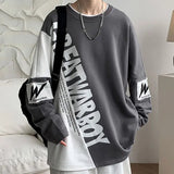 Wiaofellas  -  Black and White Sweatshirt Men Trendy Hoodless Niche Contrasting Color Boys Jacket High-end