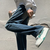 WIAOFELLAS  -  Vintage Jeans Men Wide Leg Loose Mid Waist Bleached All-match Teenagers Fitness Fashion Classic High Street Slouchy Denim Chic
