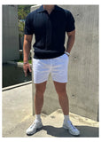WIAOFELLAS  -  New American Niche Design Knitted Polo Shirt Men Breathable Hollow Short Sleeve Lapel Mesh Tight Sleeve T-shirt