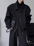 WIAOFELLAS  -  Spring Autumn Design Short Wide Shoulder Jacket Men Hong Kong Style Simple Student Collar Long Sleeve Coat