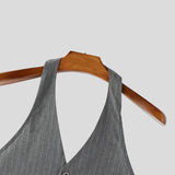 WIAOFELLAS  -  Men Sets Striped V Neck Sleeveless Crop Tops Vests & Pants Two Pieces Sets Streetwear Fashion Men's Casual Suits