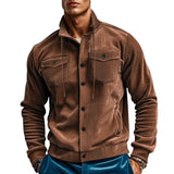 Wiaofellas  -  Stylish Corduroy Cargo Jackets Mens Autumn Long Sleeve Buttoned Turn-down Collar Corduroy Jacket Streetwear Men Casual Outerwear