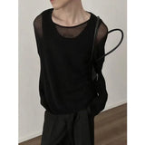 WIAOFELLAS  -  Summer New Men's T-shirt O-neck Off Shoulder Long Sleeve Knitted Tees Top Man Thin Breathable Loose Casual T-shirt For Male