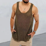WIAOFELLAS  -  Summer New Fashion Solid Knit Vest Men's Sports V-Neck Sleeveless Sexy Tank Top Men's Breathable Quick Dry Loose Tees