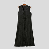 WIAOFELLAS  -  Men Long Style Shirt Lace Patchwork Lapel Sleeveless Men Clothing Lace Up See Through Sexy Streetwear Tops Male Shirts