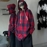 WIAOFELLAS  -  7XL Streetwear Hip Hop Plaid Woolen Unisex Hooded Shirt Autumn Winter Thick Long Sleeve Loose Men Shirts Plus Size Mens Clothing