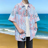 WIAOFELLAS  -  Summer Tropical Plants Printed Men's Shirts Hawaiian Beach Short Sleeved Man Floral Shirt Plus Size Loose Mens Blouse Streetwear