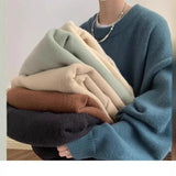 Wiaofellas  -  Outdoor Men's Japanese Style Thick Knit Sweater - Gray (7 Colors) S-2XL | Autumn Winter Loose Fit Retro Casual Warm