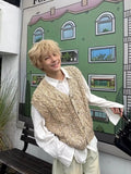 WIAOFELLAS  -  Autumn and winter American retro niche vest lazy men and women sleeveless loose knitted versatile sweater cardigan vest