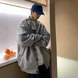 WIAOFELLAS  -  Casual Sweatshirt Men Cardigan Spring Autumn Japanese College Single-Breasted Loose Couple Jacket Fashion V Neck Solid Coat