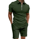Wiaofellas  -  Men's Summer Suits Solid Color Waffle Lapel Slim-fit Short Sleevett-shirt Casual Fashion Men's Clothing