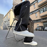 WIAOFELLAS  -  Solid Jeans Men Criss-cross Korean Style Trendy Straight Loose Ankle Length Daily All-match Fitness Washed Denim Normcore