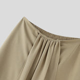 WIAOFELLAS  -  Men Irregular Pants Solid Color Elastic Waist Joggers Trousers Men Streetwear Loose Pleated Casual Long Pants S-5XL