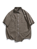 Wiaofellas  -  Retro Striped Short Sleeve Loose Casual Shirt Unisex Summer Set Hong Kong Style Five-Quarter Sleeve Blouse for Women