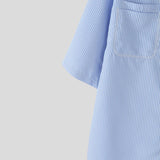 Wiaofellas  -  Men Striped Shirt Lapel Short Sleeve Button Casual Men Clothes Streetwear Summer Loose Fashion Tops For Man Shirts