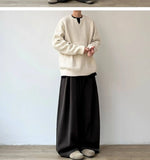 WIAOFELLAS  -  High Waist Wide Leg Casual Pants for Women Bla Floor-Length Drapey Suit Pants Casual Loose Fit Polyester Fiber