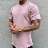 Wiaofellas  -  Men's Short Sleeve Sport T-Shirt Summer Solid Color Roung Neck Gym Slim Tees Youth Casual Breathe Running Top