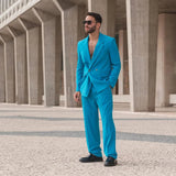 WIAOFELLAS -  Handsome Blue Wedding Tuxedos Double Breasted Men Pants Suits Male Prom Party Formal Outfit (Jacket+Pants)