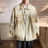 Wiaofellas  -  Fire Damaged Raw Edge Distressed Loose Denim Jacket Men's and Women's Trendy Brand Ruffian Handsome
