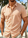 Wiaofellas  -  Stylish Mens Striped Printing Shirts Spring Summer Daily Casual Short Sleeve Button-up Shirt Men Leisure Turn-down Collar Shirts