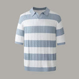 WIAOFELLAS  -  Summer New Men's Polo Shirt Versatile Simple Jacquard Stripe Splicing Color Tees Shirts Half Sleeve Knitted Men Sweater